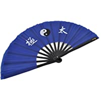 Abánico Tai Chi (Tai Ji Shan) bambú - Diestro- Azul Oscuro imprimido